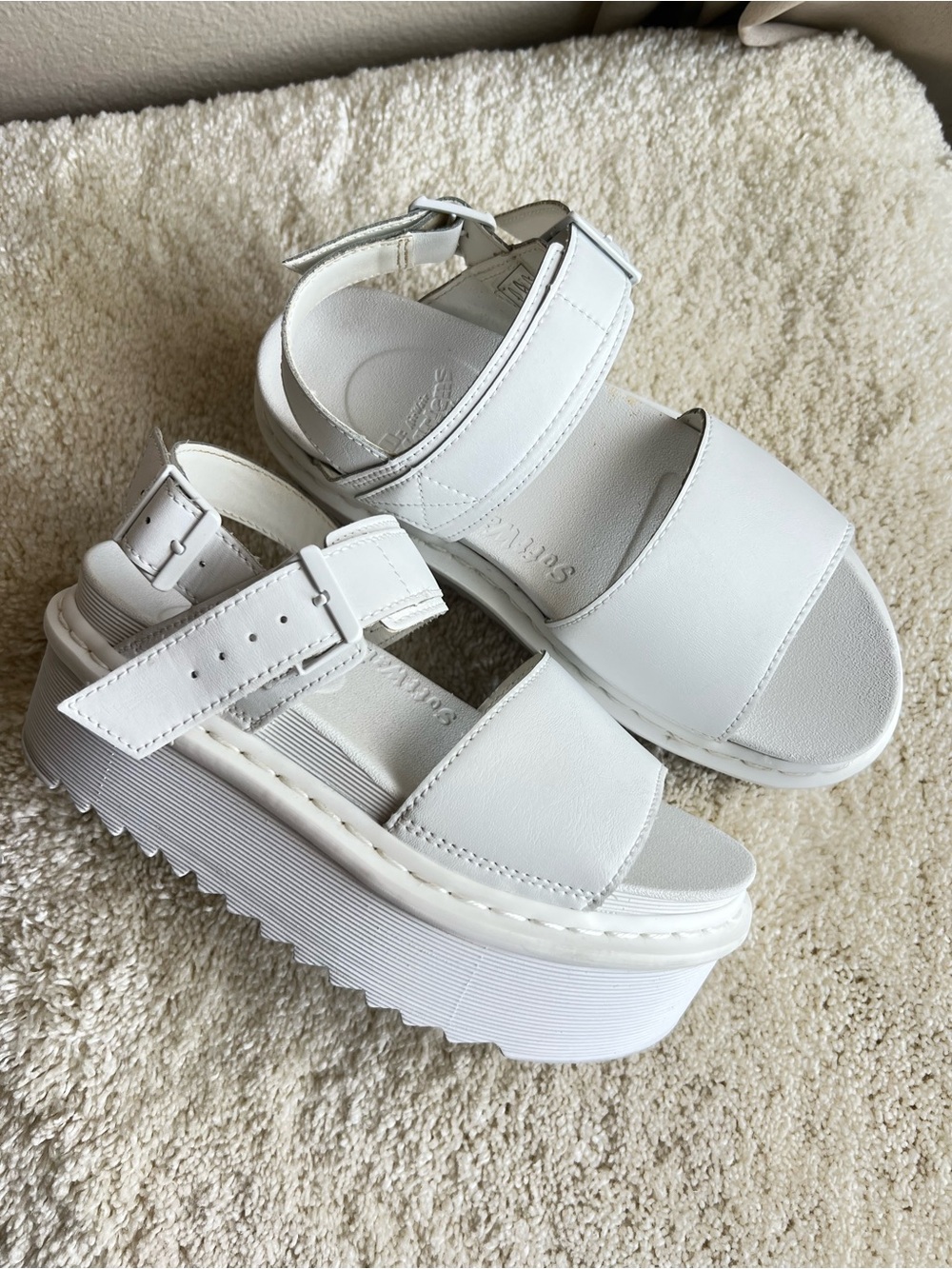Dr. Martens White Platform Sandals with Adjustable Ankle Strap